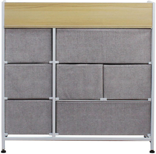 Bedroom Chest of Drawers Made of Wood and Metal with 7 Drawers and Fabric Surface Coating 80x29x78.5cm