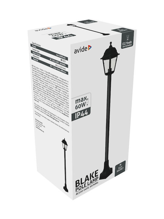 Avide AOPLL-1XE27-BLA Außenstehlampe für Außenbereich IP44 für Lampenbirnensockel Schwarz