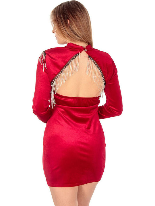 Mini Abendkleid Samt Offener Rücken Rot