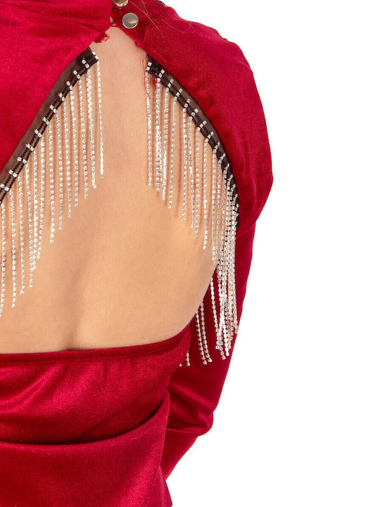 Mini Abendkleid Samt Offener Rücken Rot