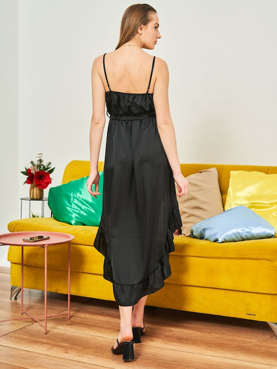 InShoes Mini Evening Dress Satin Wrap with Ruffle Black