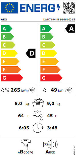 AEG Πλυντήριο-Στεγνωτήριο Ρούχων 9kg/5kg Ατμού 1400 Στροφές
