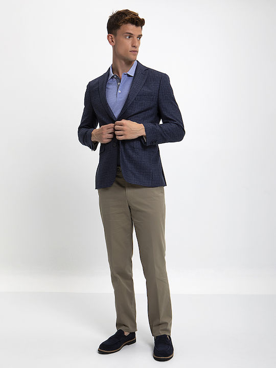 Wool & Silk Modern Fit Jacket in Blue Check Kaiserhoff Blue Check