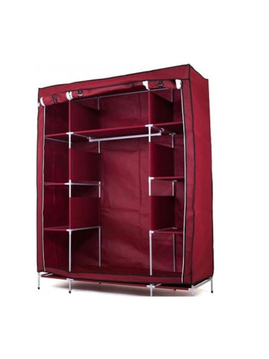 Fabric Wardrobe with Zipper and Shelves in Red Color 130x45x175cm