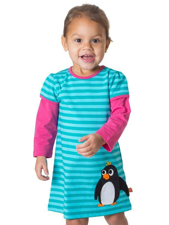 Langärmeliges Bio-Kleid Gestreift Blau Pinguin Langärmeliges Kleid - Bunt