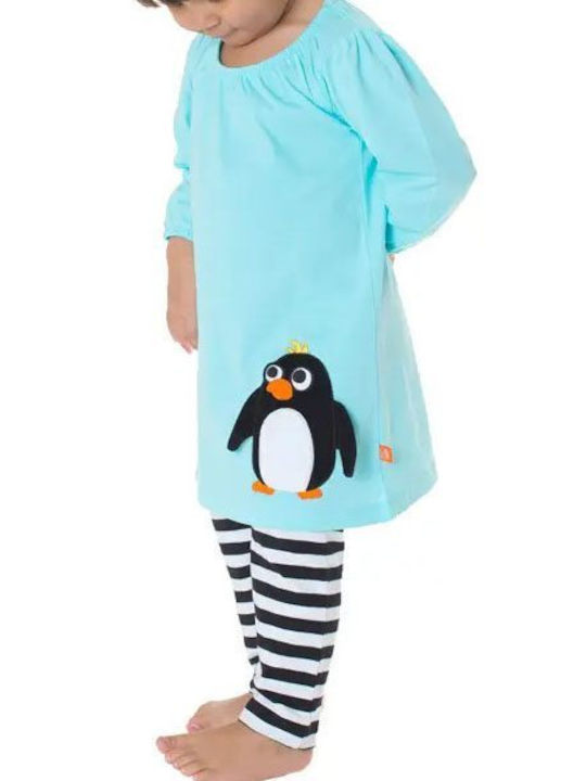 Long Sleeve Penguin Dress Blue - turquoise