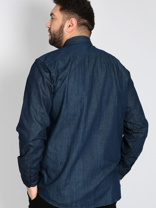 Double Men's Shirt Long Sleeve Denim Navy Blue