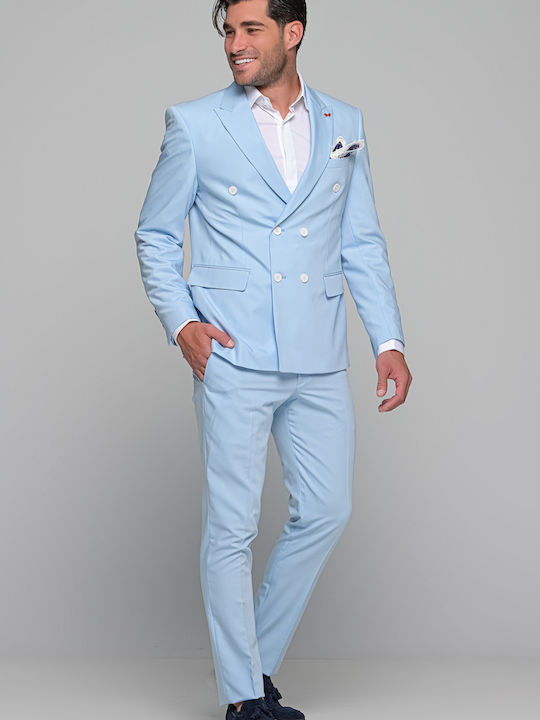 Men's Summer Suit with Vest Light Blue