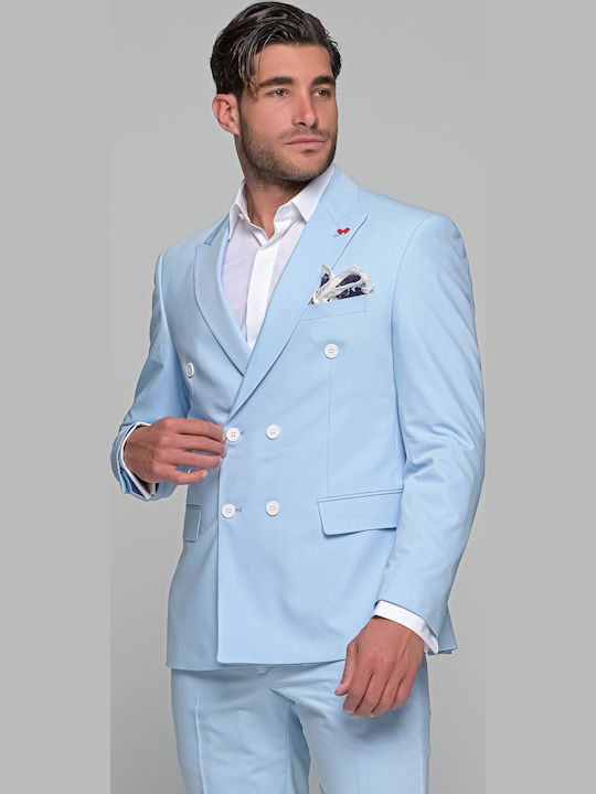Men's Summer Suit with Vest Light Blue