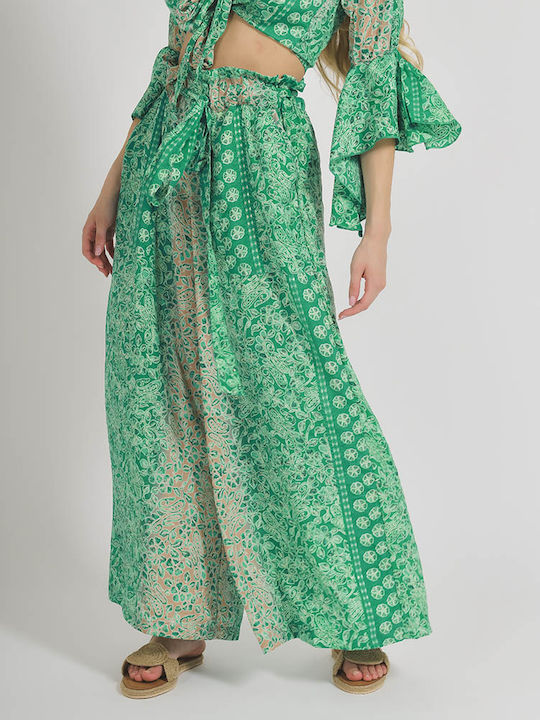 Ble Resort Collection Pantaloni Largi Pentru Plajă În Culoare Verde Ble Resort Collection Pantaloni Largi Pentru Plajă În Culoare Verde