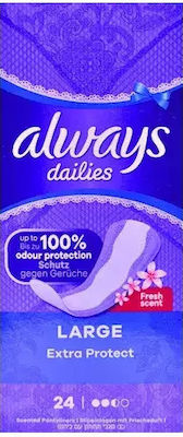 Always Dailies Extra Protect Large Сервиетки за Нормален поток 2.5 Капки 24бр Fresh Scent