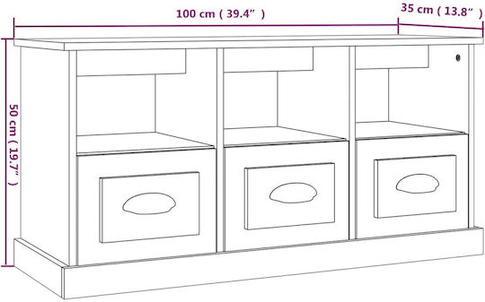 TV Stand Wooden White L100xW35xH50cm