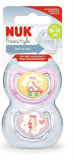 Nuk Freestyle Orthodontische Schnuller Silikon mit Etui Rollen/Donner - Transparent/Rosa für 18-36 Monate 2Stück