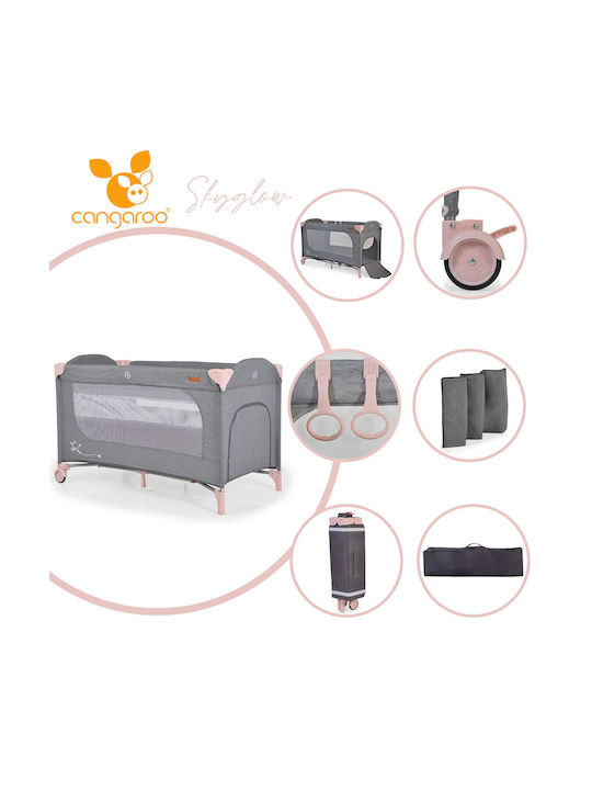 Cangaroo Skyglow Playpen 2 Levels with Mattress Pink extra matt 125x62cm