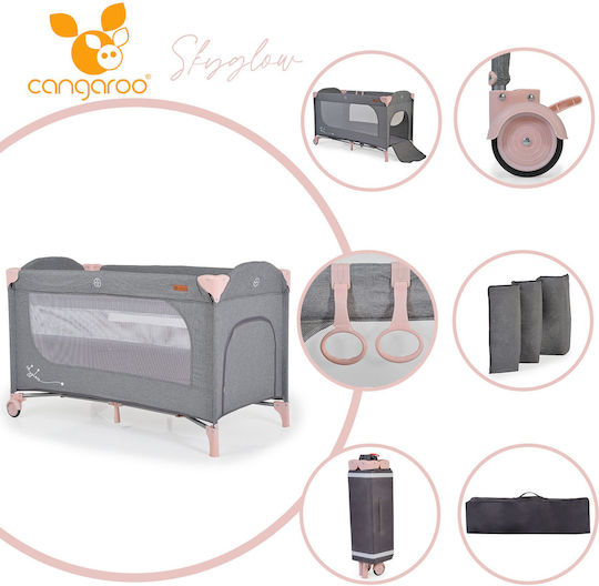 Cangaroo Skyglow Παρκοκρέβατο 2 Επιπέδων με Στρώμα Pink extra matt 125x62cm