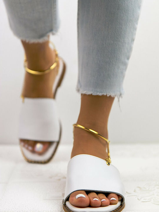 Кожени Дамски Сандали Flatforms Бели