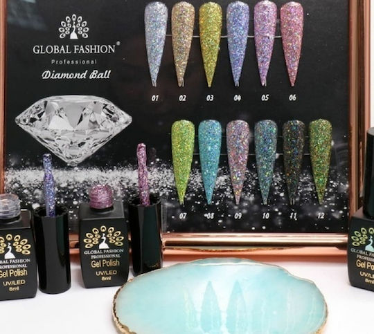 Global Fashion Diamond Ball Semipermanent Lac de Unghii 06 cu Glitter 8ml 1buc