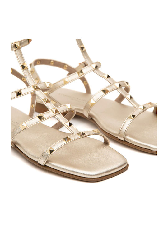 Flache Sandalen für Damen mit Riemen Platin