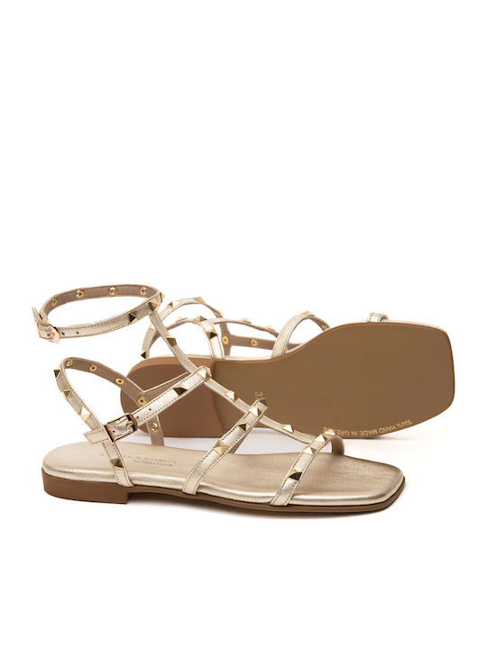 Flache Sandalen für Damen mit Riemen Platin