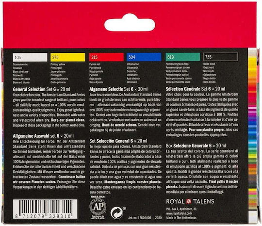 Royal Talens Amsterdam All Acrylics Acrylic Paint Set in Multicolour color 20ml 6pcs