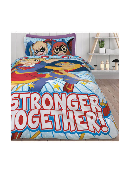 Das Home Super Hero Girls 5005 Σετ Παιδική Παπλωματοθήκη Μονή με Μαξιλαροθήκη Βαμβακερή Γαλάζια 160x240εκ.