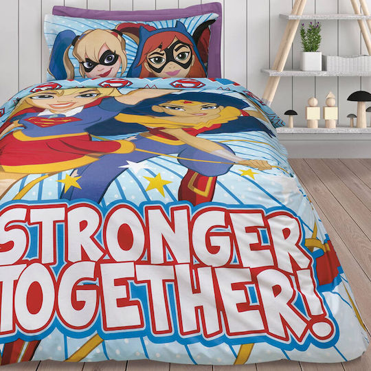 Das Home Super Hero Girls 5005 Σετ Παιδική Παπλωματοθήκη Μονή με Μαξιλαροθήκη Βαμβακερή Γαλάζια 160x240εκ.