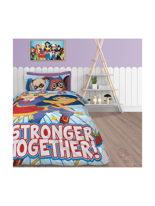 Das Home Super Hero Girls 5005 Σετ Παιδική Παπλωματοθήκη Μονή με Μαξιλαροθήκη Βαμβακερή Γαλάζια 160x240εκ.