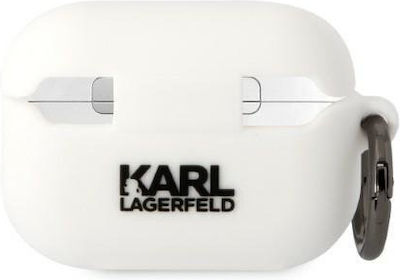 Karl Lagerfeld 3D Logo NFT Choupette Head Θήκη Σιλικόνης με Γάντζο σε Λευκό χρώμα για Apple AirPods Pro 2