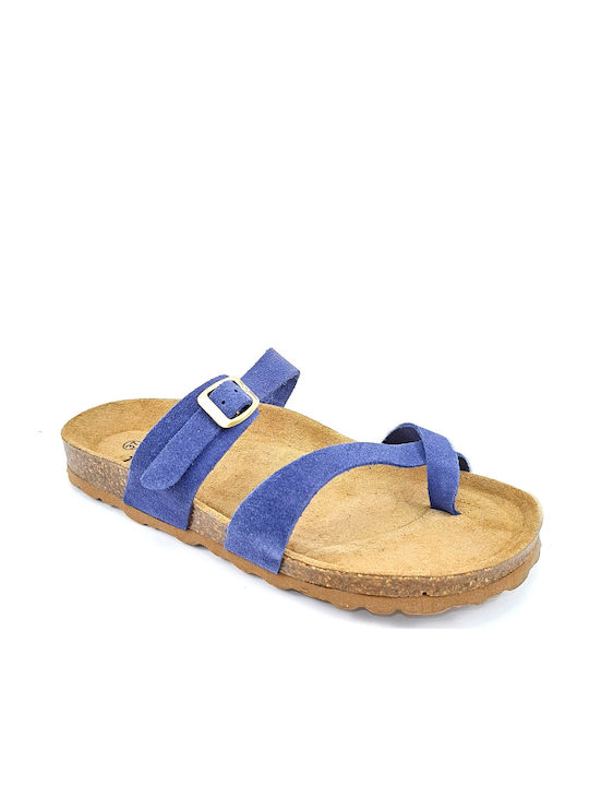 Leather Women's Flat Sandals Anatomic in Blue Color