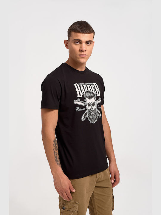 Cotton4all Barber 23-711 T-shirt Bărbătesc cu Mânecă Scurtă Negru