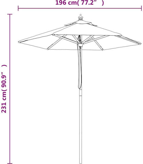 Round Wooden Black Garden & Terrace Parasol Φ1.96xΥ2.31m