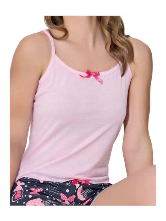 DAMEN BAUMWOLLE SOMMER PYJAMA-SHORTS MIT SHORTS KNOTIG 3004 2445 - ROSA