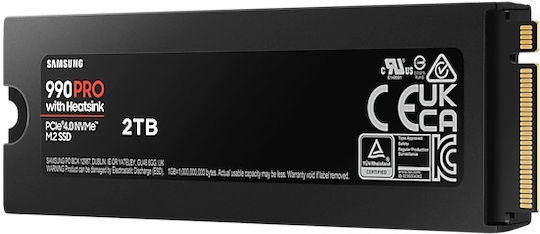 Samsung 990 PRO с Heatsink SSD 2TB тип M.2 със свързване PCI Express 4.0 и охлаждащ радиатор (Съвместим с PS5) MZ-V9P2T0CW