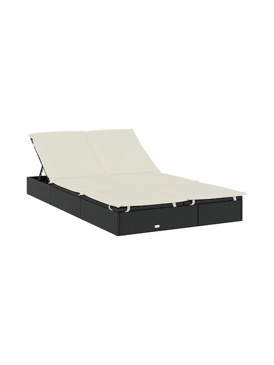 Sunbed Double Rattan with Cushion & Sunshade Black 211x111x140cm.