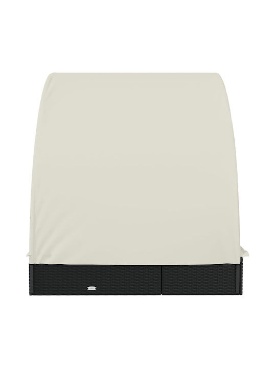 Sunbed Double Rattan with Cushion & Sunshade Black 211x111x140cm.