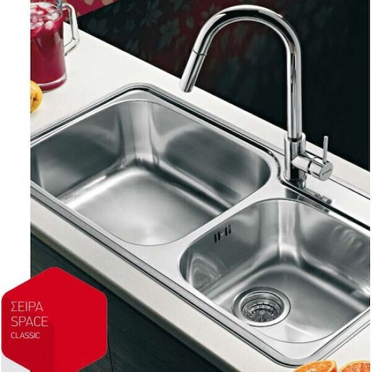Pyramis Space Mini 2B Ένθετος Νεροχύτης Αριστερός Inox Σατινέ Μ80xΠ48cm Ασημί