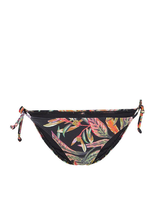 Bikini Set Triangle Top & Brazil Bottom with Laces with Adjustable Straps Black Floral