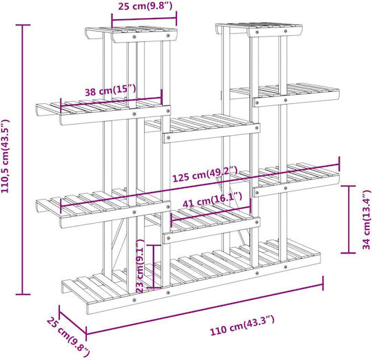 vidaXL Ραφιέρα Γλάστρας Ξύλινη Καφέ 110x25x110.5εκ.