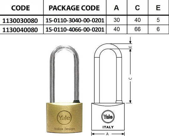 Yale Bronze Padlock Lengthened with Key 40mm 1pcs