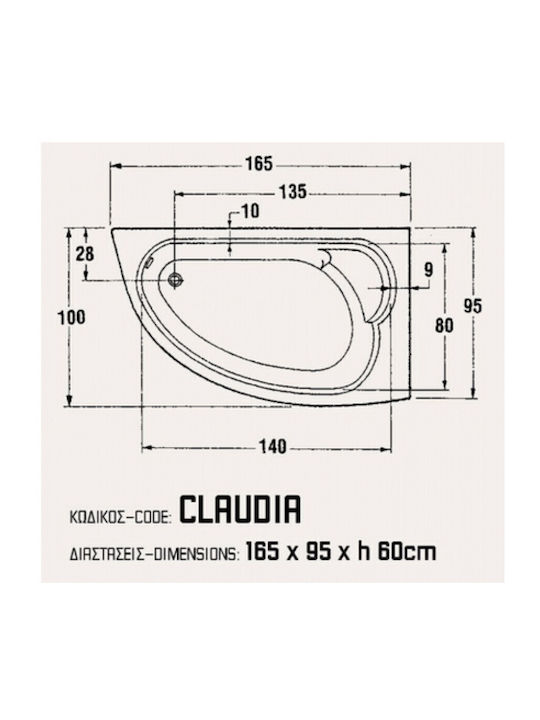 Sanitec Claudia Eckschwanne mit linker Platzierung Acryl 165x95cm