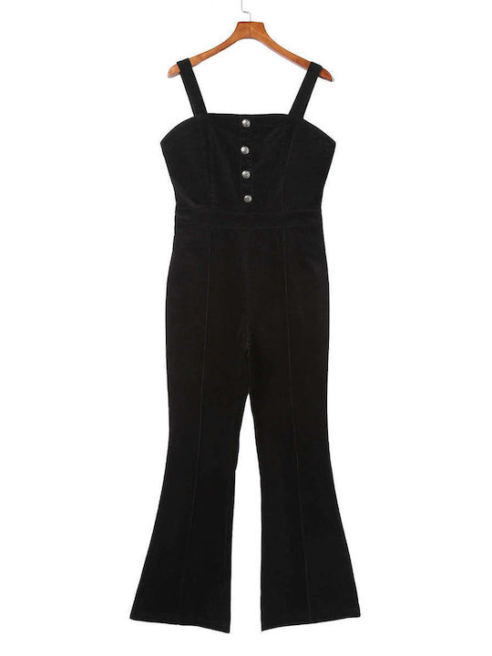 schwarzer ärmelloser Jumpsuit - Latzhose mit Knöpfen SHAKIRA BLACK