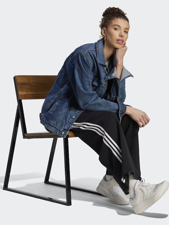 Essentials 3-Stripes French Terry Παντελόνι Φόρμας Φαρδύ Μαύρο