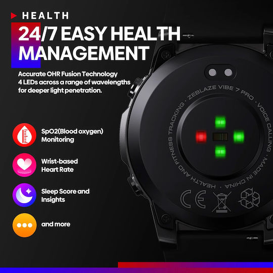 Zeblaze Vibe 7 Pro Aluminium 49mm Smartwatch με Παλμογράφο (Μαύρο)