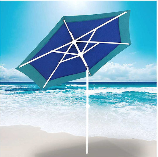 Bakaji Folding Beach Umbrella Diameter 2.1m with Air Vent Blue