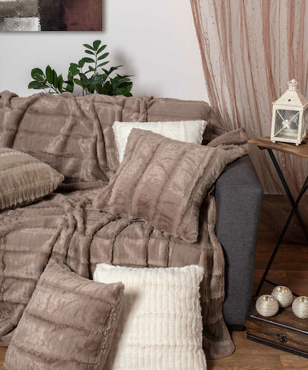 Silk Fashion Decorative Pillow Case Stripe Furry Brown 45x45cm