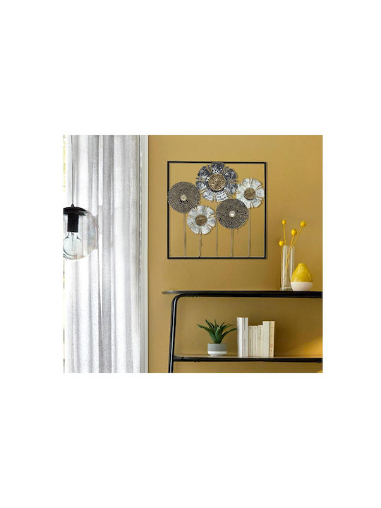 3D Διακοσμητικό Τοίχου Flower Γκρι από Μέταλλο 50x3.5x50cm
