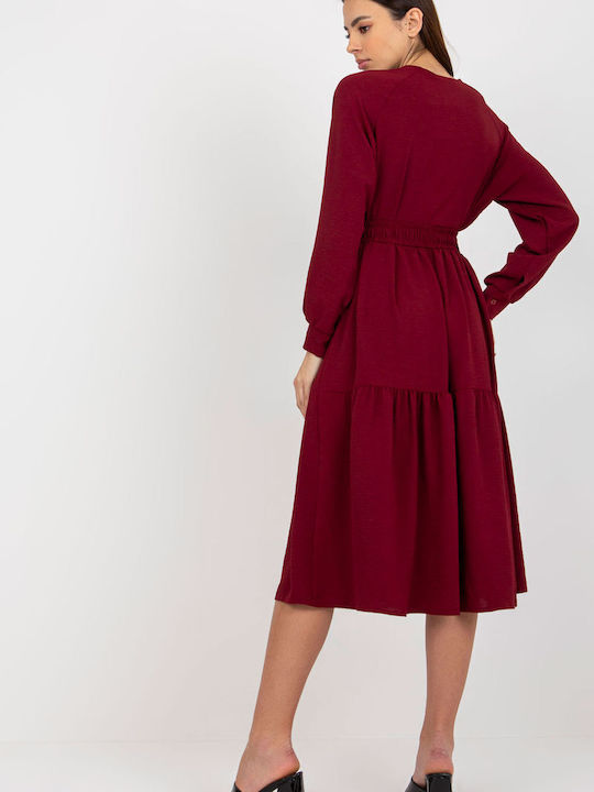 Och Bella TW-SK-BI-2021706.93P Midi Dress with Ruffle Burgundy