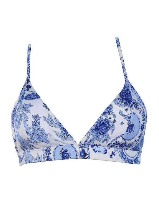 Women's Swimwear Top Triangle with Porcelain design in Blue - White color