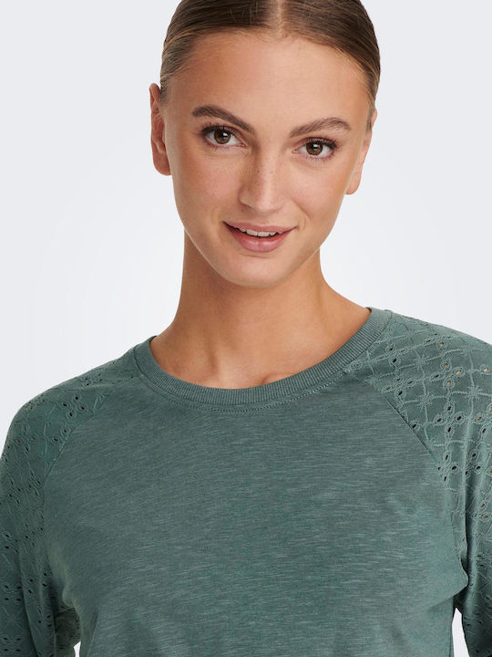 Only Damen Bluse Baumwoll mit 3/4 Ärmel Grün