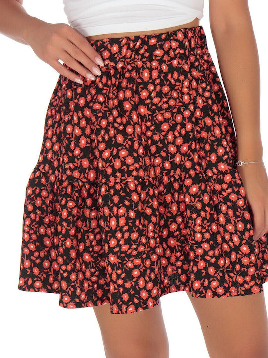 Ψηλόμεση Mini Φούστα Floral Κόκκινη